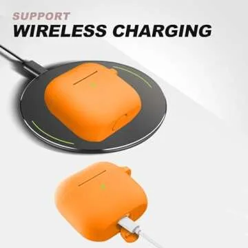 Woyinger for Airpods 4th Case Cover, Come with Cleaner Kit,Soft Skin Silicone Case Cover with Keychain, Front LED Visibl, Full Protective Case，Compatible with AirPods 4th(Orange)