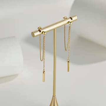 Dainty 18K Gold Plated Chain Earrings for Women - Long Threader Earring with Hypoallergenic Bar Drop Dangle Design, Elegant Line Dangly Jewelry Gift