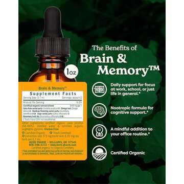Herb Pharm Organic Nootropic Brain & Memory Supplement with Ginkgo Biloba Liquid Extract: Fast Absor...