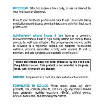 XYMOGEN ActivNutrients Multivitamin Without Iron - Daily Multivitamin for Women & Men - High-Quality Vitamins & Minerals - Antioxidant, Detox & Nutritional Support - Vegetarian (120 Capsules)