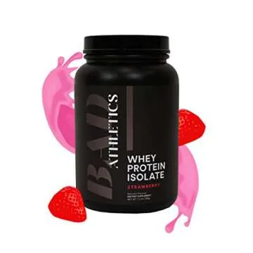 Bad Athletics Strawberry Whey Protein Powder for Women | 100% Grass Fed Whey Protein Isolate | 20g of Naturally Flavored & Sweetened Protein | 30 Servings