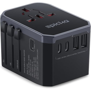EPICKA Universal Travel Adapter, International Power Plug Adapter with 3 USB-C and 2 USB-A Ports, All-in-One Worldwide Wall Charger for USA EU UK AUS (TA-105C, Black)