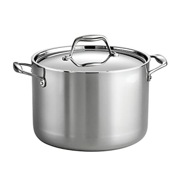 Tramontina Tri-Ply Clad Stainless Steel 8-Quart Stock Pot with Lid, Induction-Ready Pasta Pot, Dishw...