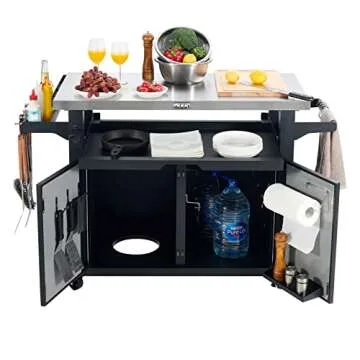 NUUK Pro 42-Inch Rolling BBQ Serving Cart with Cutting Board