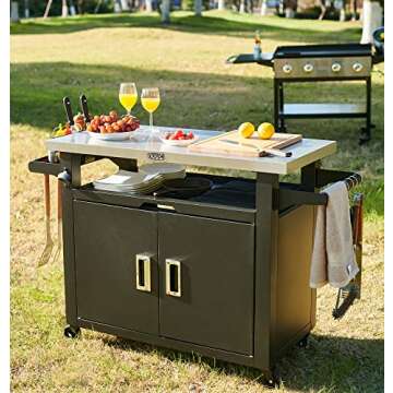 NUUK Pro 42-Inch Rolling BBQ Serving Cart with Cutting Board