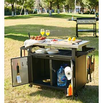 NUUK Pro 42-Inch Rolling BBQ Serving Cart with Cutting Board