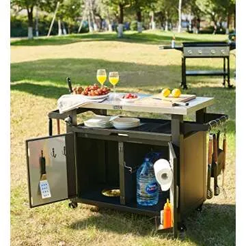 NUUK Pro 42-Inch Rolling BBQ Serving Cart with Cutting Board