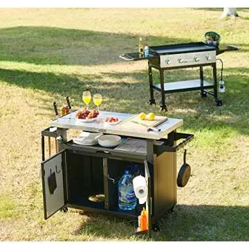 NUUK Pro 42-Inch Rolling BBQ Serving Cart with Cutting Board