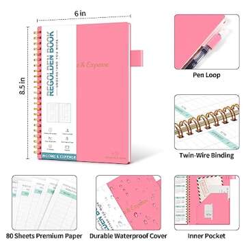 Income & Expense Tracker, Accounting Bookkeeping Ledger Book for Small Business –Accounting Ledger Record Notebook with Pocket, Man & Women, 53Weeks(8.5"x5.5")，Pink