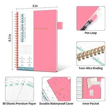 Income & Expense Tracker, Accounting Bookkeeping Ledger Book for Small Business –Accounting Ledger Record Notebook with Pocket, Man & Women, 53Weeks(8.5"x5.5")，Pink