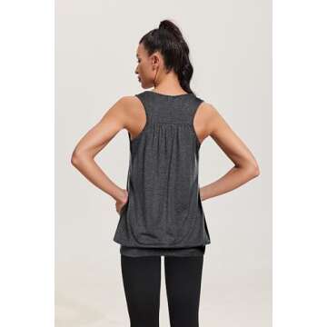 Beyove Active Women's Plus Size Tank Tops Sleeveless Pleated Tanks Relaxed Fashion Workout Yoga Tops Dark Grey