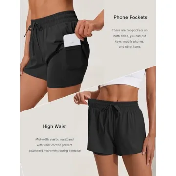Comfortable Women's Athletic Workout Shorts with Pockets 2 in 1