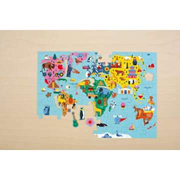 Mudpuppy Map of The World – 78 Piece Geography Puzzle with Special Shaped Pieces and Iconic Landscapes Cultural Items and More