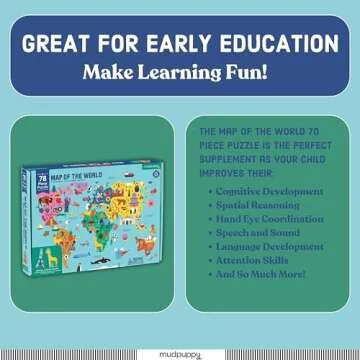 Mudpuppy Map of The World – 78 Piece Geography Puzzle with Special Shaped Pieces and Iconic Landscapes Cultural Items and More