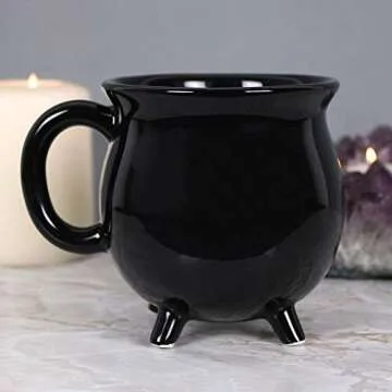 SUMMIT COLLECTION 12 fl oz Witch's Brew Cauldron Mug Ceramic Drinkware Halloween Decor Tabletop Decoration (Black Plain)