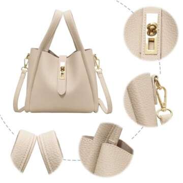 Trendy Vintage Bucket Bag Women's Crossbody Bucket Bag Work Handbag Carry all Shoulder Bag with Adjustable Strap (White)