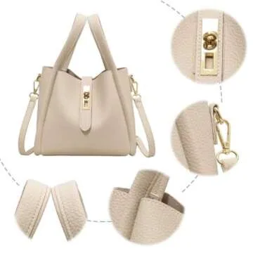 Trendy Vintage Bucket Bag Women's Crossbody Bucket Bag Work Handbag Carry all Shoulder Bag with Adjustable Strap (White)