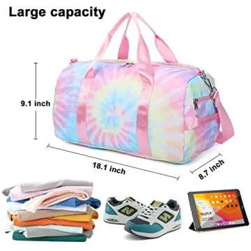 CAMTOP Travel Duffel Bag Women Girls Sport Gym Tote Weekender Overnight Carry-On Bag (Tie Dye Spiral Pink)