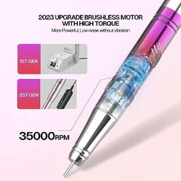 Belle Professional Nail Drill Machine,35000 RPM Rechargeable Nail File for Acrylic Nails with 6 Nail Drill Bits , Brushless Motor E File for Manicure /Pedicure with Carrying Case