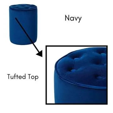 BIRDROCK HOME Tufted Navy Velvet Ottoman Foot Stool – Round - Soft Compact Padded Stool - Great for The Living Room, Bedroom and Kids Room - Upholstered Small Furniture