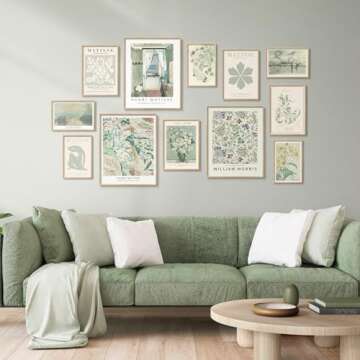 12 Piece Sage Green Wall Art Decor Unique Wall Prints, Posters Packs for Bedroom Living Room Aesthet...