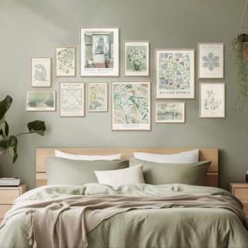 12 Piece Sage Green Wall Art Decor Unique Wall Prints, Posters Packs for Bedroom Living Room Aesthetic，Collage Kit Pictures for Cozy Dorm Decor Eclectic Abstract Boho Gallery Home Decor