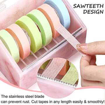 Noverlife 6 Grids Dustproof Eyelash Tape Dispenser, Marble False Eyelash Tape Cutter Roll Tape Holder, Adhesive Eyelash Extension Tape Separator Storage Box, Lash Extension Tape Cutting Machine
