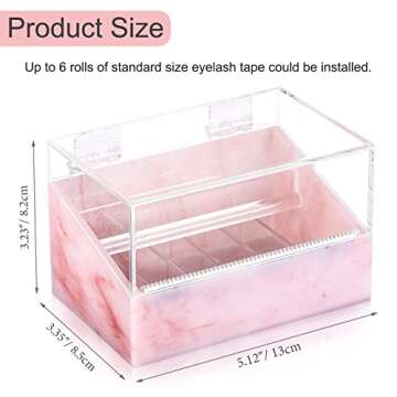 Noverlife 6 Grids Dustproof Eyelash Tape Dispenser, Marble False Eyelash Tape Cutter Roll Tape Holder, Adhesive Eyelash Extension Tape Separator Storage Box, Lash Extension Tape Cutting Machine