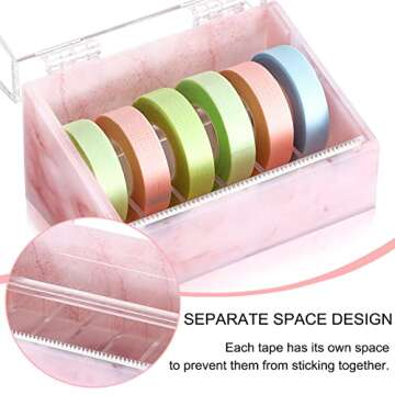 Noverlife 6 Grids Dustproof Eyelash Tape Dispenser, Marble False Eyelash Tape Cutter Roll Tape Holder, Adhesive Eyelash Extension Tape Separator Storage Box, Lash Extension Tape Cutting Machine