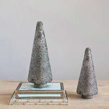 Creative Co-Op 4-3/4" Round x 12-1/4"H Glass Tree w/Seed Beads, Oxidized Pewter Finish Figures and F...