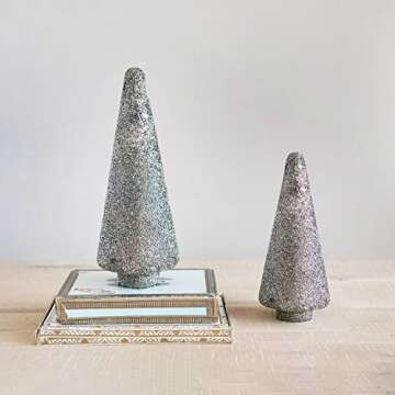 Creative Co-Op 4-3/4" Round x 12-1/4"H Glass Tree w/Seed Beads, Oxidized Pewter Finish Figures and Figurines, Multi