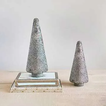 Creative Co-Op 4-3/4" Round x 12-1/4"H Glass Tree w/Seed Beads, Oxidized Pewter Finish Figures and Figurines, Multi