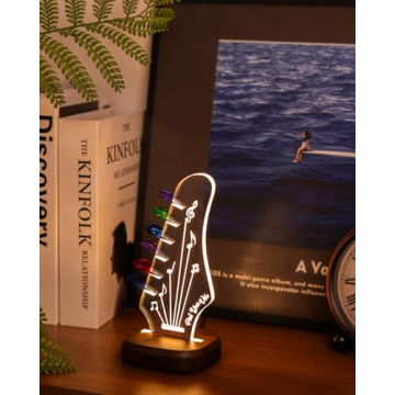 Light Up Guitar Pick Holder with 6 Picks, Acacia Wood & Acrylic Design