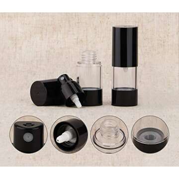 Airless Pump Bottle, Yebeauty Empty Airless Bottle Travel Pump Bottle, 4 Pack- 0.5oz/15ml, Black
