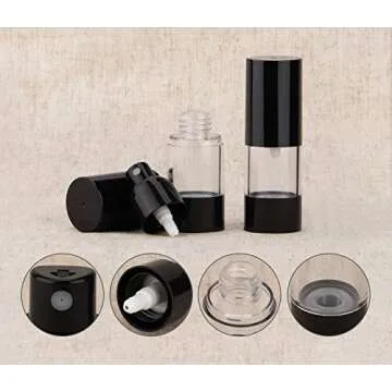 Airless Pump Bottle, Yebeauty Empty Airless Bottle Travel Pump Bottle, 4 Pack- 0.5oz/15ml, Black