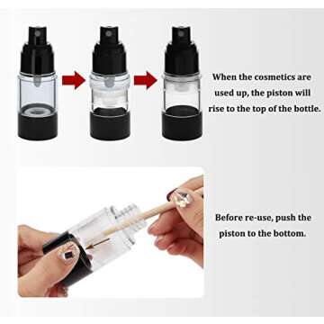 Airless Pump Bottle, Yebeauty Empty Airless Bottle Travel Pump Bottle, 4 Pack- 0.5oz/15ml, Black