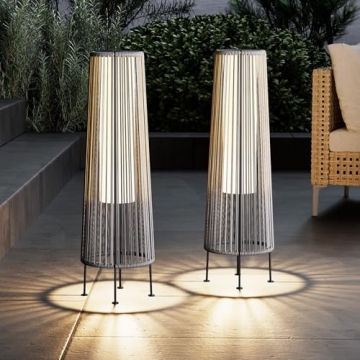 Grand Patio Outdoor Floor Solar Light 2-Pack, Wicker Solar Patio Lamp Waterproof