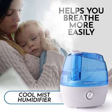 Zulay Cool Mist Humidifiers - 2.2L Water Tank | Quiet Ultrasonic Humidifier for Bedroom