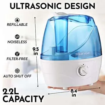 Zulay Cool Mist Humidifiers - Quiet Ultrasonic Humidifier