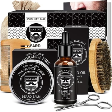 Valentine's Day Gifts for Him, Beard Kit w/Beard Oil, Balm, Brush, Comb, Split End Treatment, Anti-I...