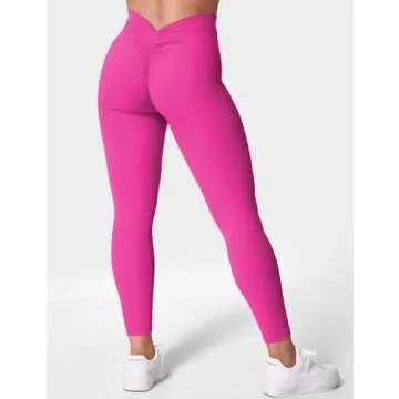 YEOREO Gym Leggings for Women V Back Workout Leggings Scrunch Butt Lifting Leggings for Women High Waist Booty Yoga Pants Daze Womens Leggings Pink Medium