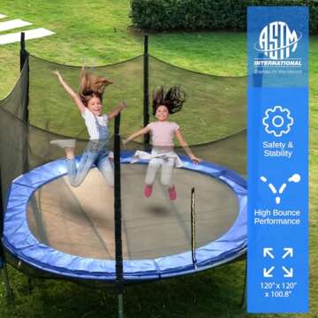 SereneLife Trampoline for Kids - Outdoor Recreational Backyard Trampoline with Net Enclosure, Basketball Hoop, Curved Safety Poles, UV-Tested Mat, Water-Resistant Padding, Up to 450 lbs.