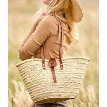 FRENCH BASKET straw bag with leather handles beach bag, straw bag, market basket, Moroccan Basket, Crossbody Bag, Summer Bag
