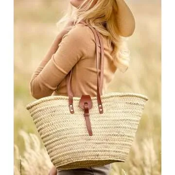 FRENCH BASKET straw bag with leather handles beach bag, straw bag, market basket, Moroccan Basket, Crossbody Bag, Summer Bag