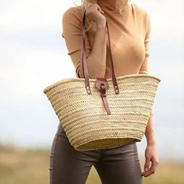 FRENCH BASKET straw bag with leather handles beach bag, straw bag, market basket, Moroccan Basket, Crossbody Bag, Summer Bag