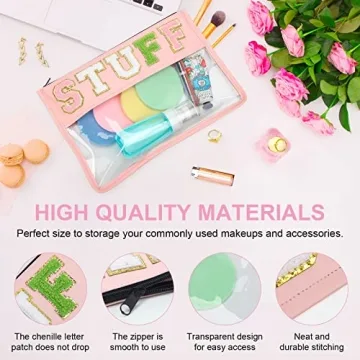 Stylish Chenille Clear Flat Pouch for Travel and Gifts