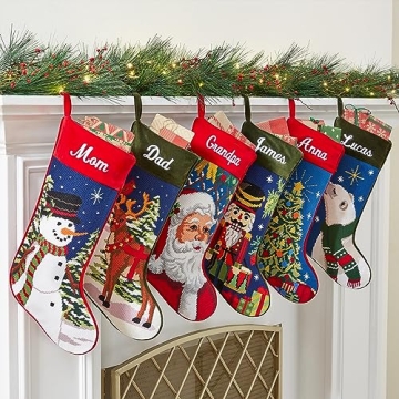 Custom Embroidered Needlepoint Christmas Stockings Family Names