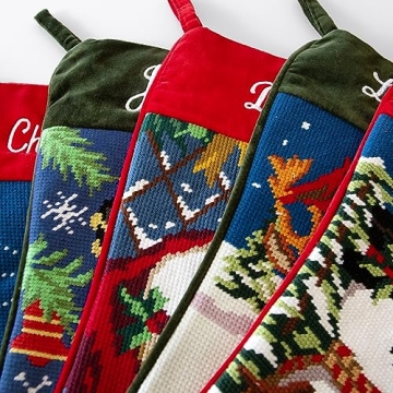 Custom Embroidered Needlepoint Christmas Stockings Family Names