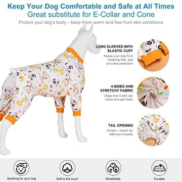 LovinPet American Pitbull Pajamas - Pet Anxiety Relief Shirt, Dog Pajamas, UV Protection Comfy Stretchy Fabric, White Animal Print, Large Dog Pjs, Pitbull Clothes, Surgical Recovery Shirt,Orange XXL