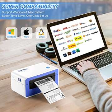 ZunDian Thermal Label Printer, 150mm/s 4x6 Shipping Label Printer, Thermal Printer for Shipping Packages, USB Lable Maker for Home Small Business, Compatible with Shopify, Amazon, Ebay, Etsy & USPS